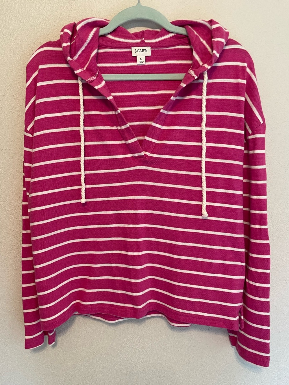 J. Crew Pink Striped Hooded Pullover Top Large